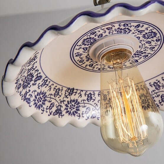 ポルトガルタイル風陶器プレートLEDペンダントライト、電球付き - Desfino