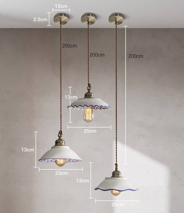 ポルトガルタイル風陶器プレートLEDペンダントライト、電球付き - Desfino