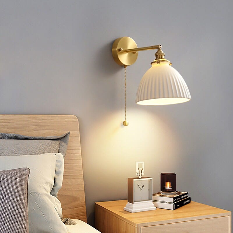 Applique da parete fatta a mano — Paralume a coppa plissettato in ceramica, lampadina inclusa - Desfino