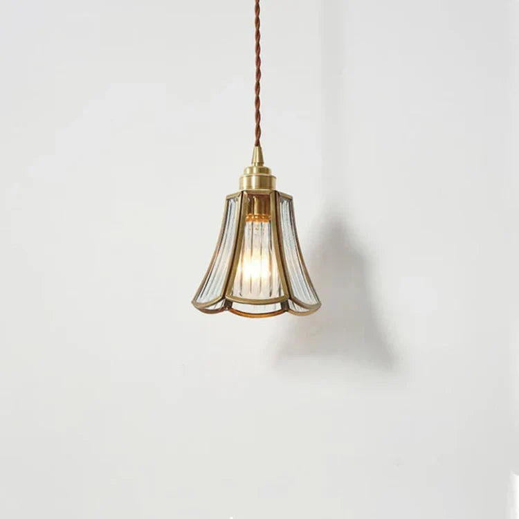 Elara messing hanglamp - heldere glazen kap, gedraaid snoer - Desfino