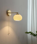 Ribbed Ceramic Sconce — Cup Shade, Brushed Brass Body, Bulb Included - Desfino
