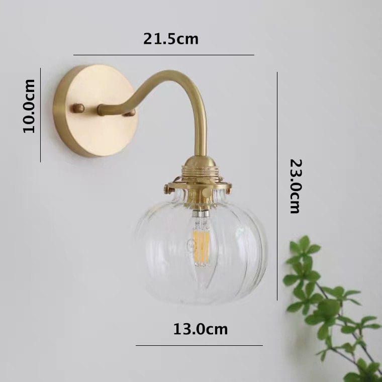 Vintage-væglampe — 13 cm rillet glaskuppel, buet metalarm - Desfino
