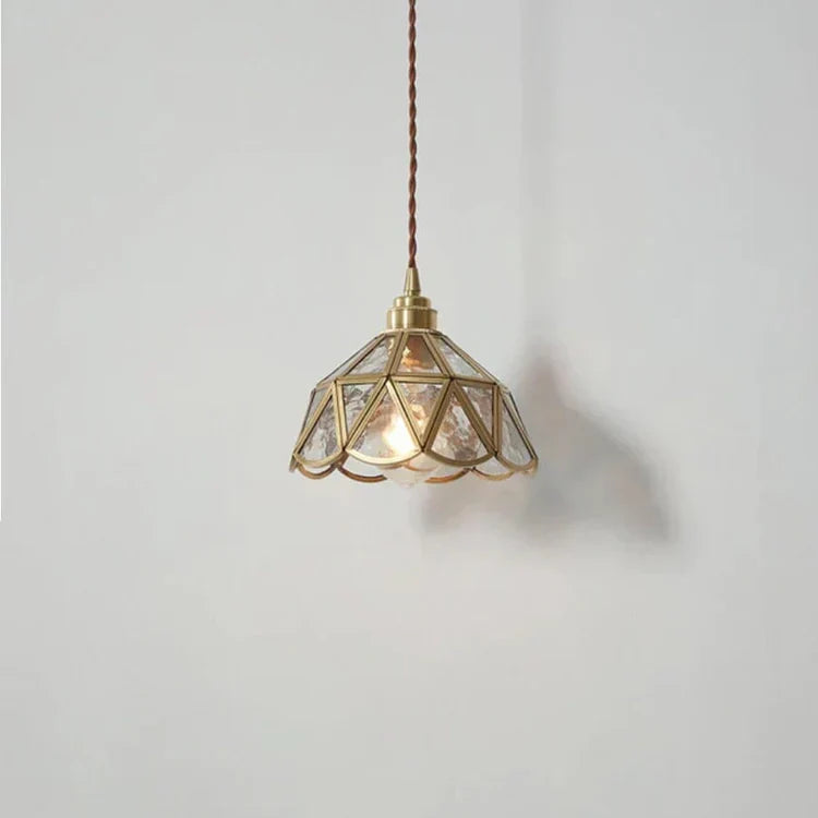 Elara messing hanglamp - heldere glazen kap, gedraaid snoer - Desfino