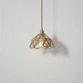 Elara messing hanglamp - heldere glazen kap, gedraaid snoer - Desfino