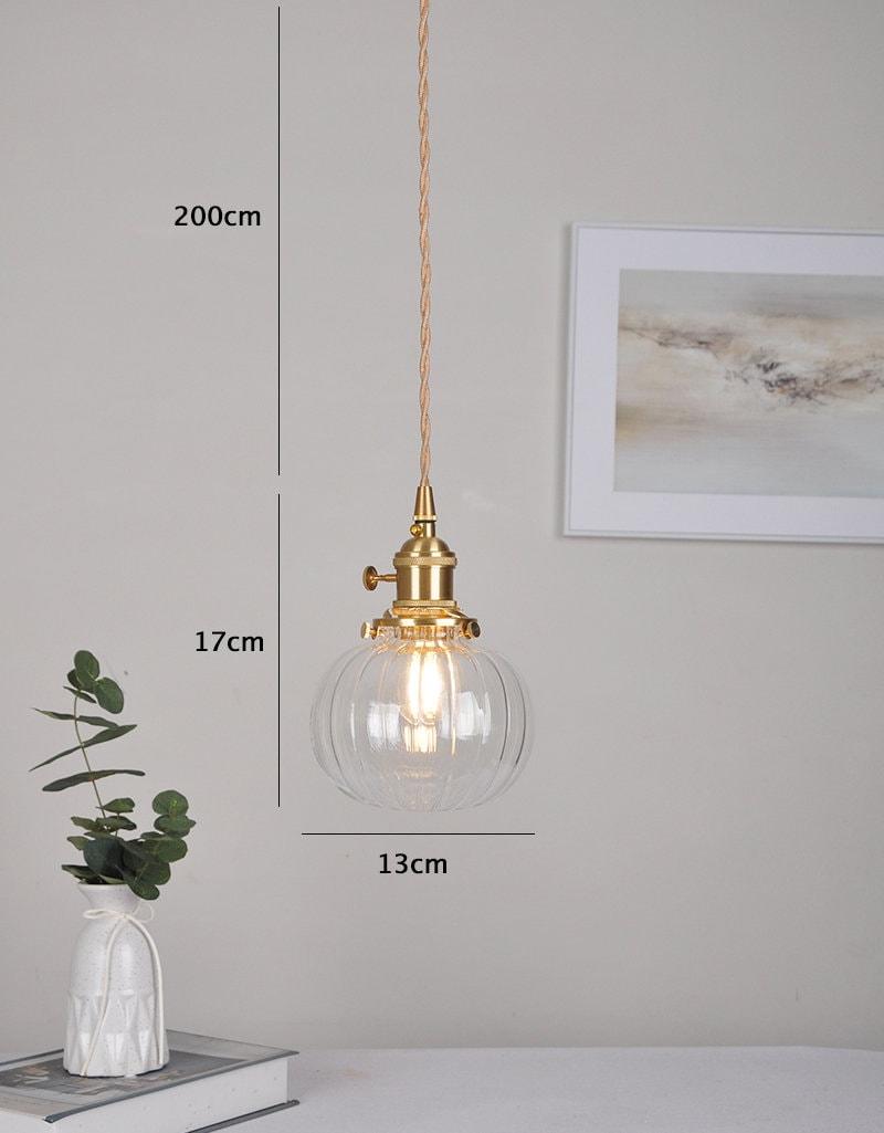 Lampada a sospensione Lunora in vetro lavorato a mano — Ottone mid-century, LED - Desfino