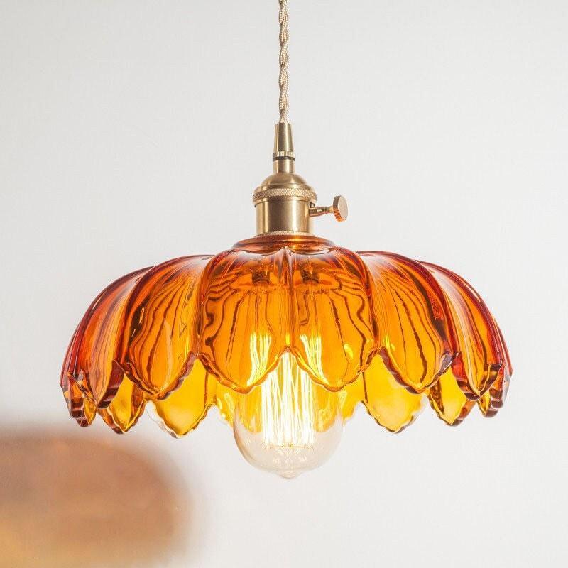 Handmade Vintage Lotus Glass Pendant Light — Bulb Included - Desfino