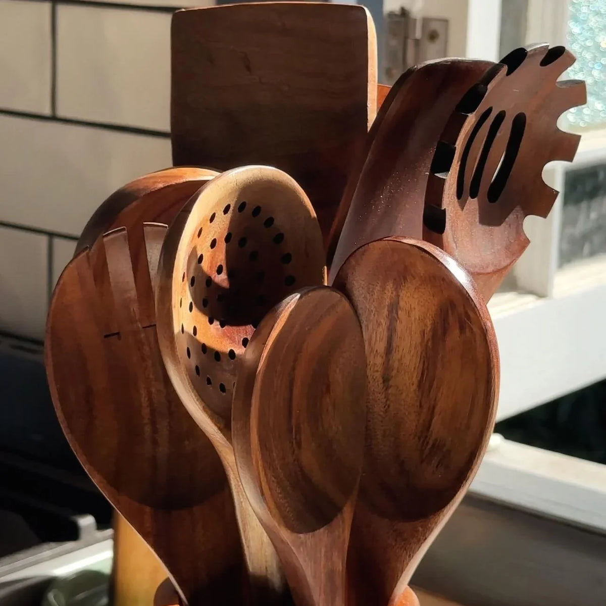 Naturliga köksredskap i teak, matlagningsset med 9 delar - Desfino