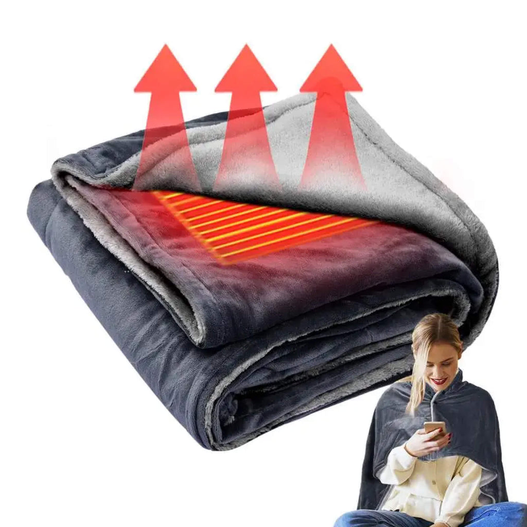 ThermaWear-akkulämmitteinen fleeceponchopeitto — 3 lämpöasetusta, USB-yhteensopiva - Desfino