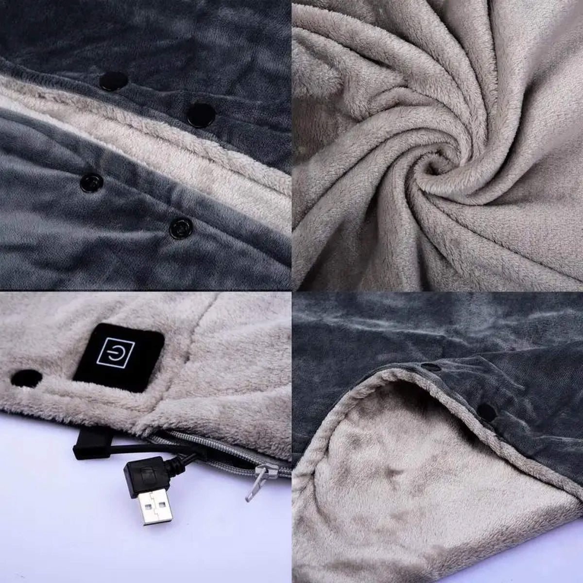 ThermaWear batteridriven värmeponcho i fleece - 3 värmelägen, USB-kompatibel - Desfino