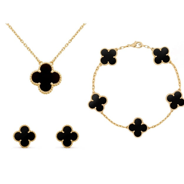 Liora Clover Jewelry Set — Nickel-Free Necklace, Earrings & Bracelet - Desfino