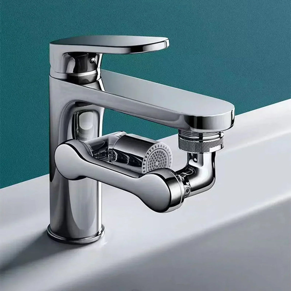صنبور AquaFlex دوّار بزاوية 1080° — رشاش دش مزدوج التدفق وتيار فقاعات مُشبعة بالأكسجين