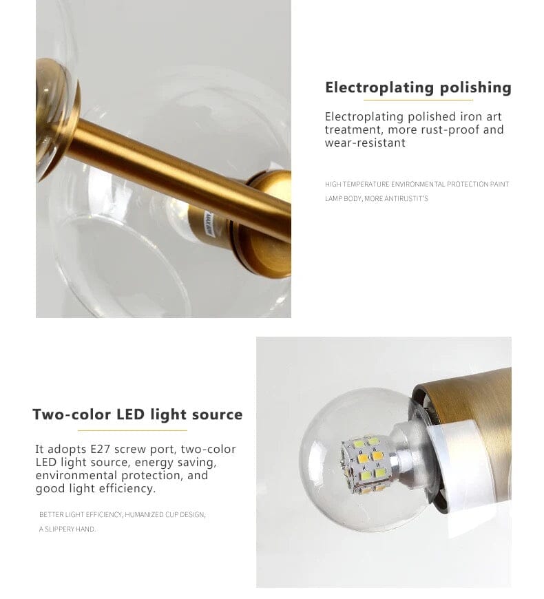 Żyrandol bąbelkowy Aveline — wisząca lampa LED 56W w kolorze czarno-złotym, 40 x 110cm - Desfino