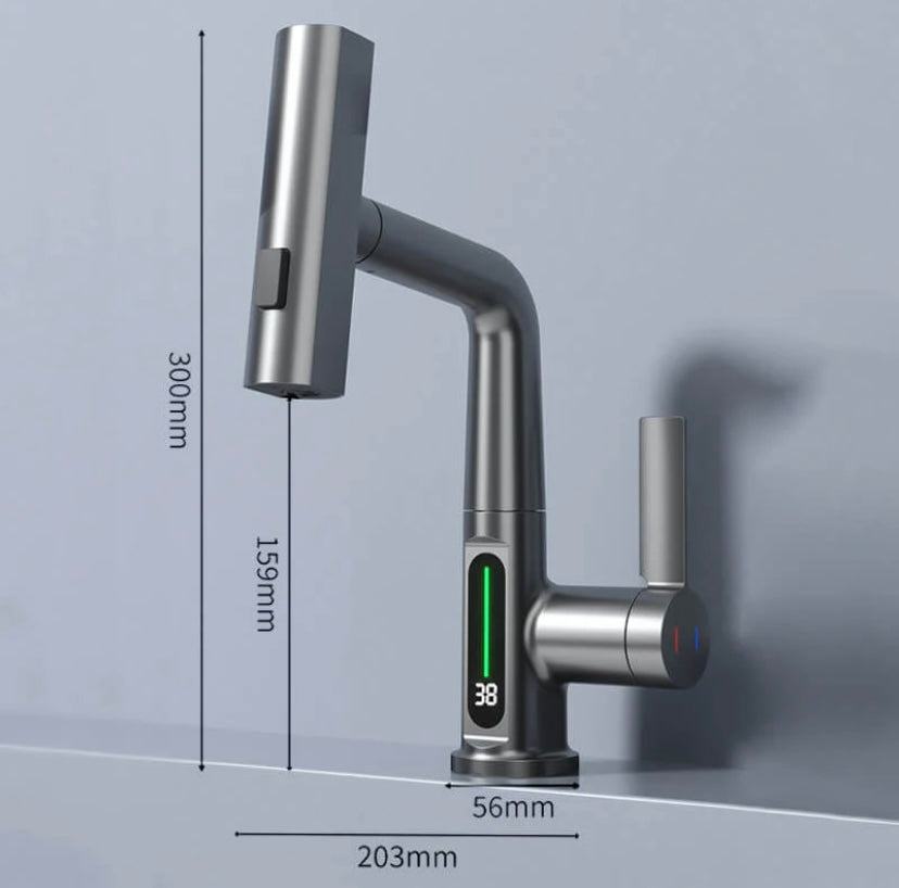 صنبور Quorra AquaFlex قابل للسحب — خرطوم بطول 60cm، دوران 360°، LED - Desfino