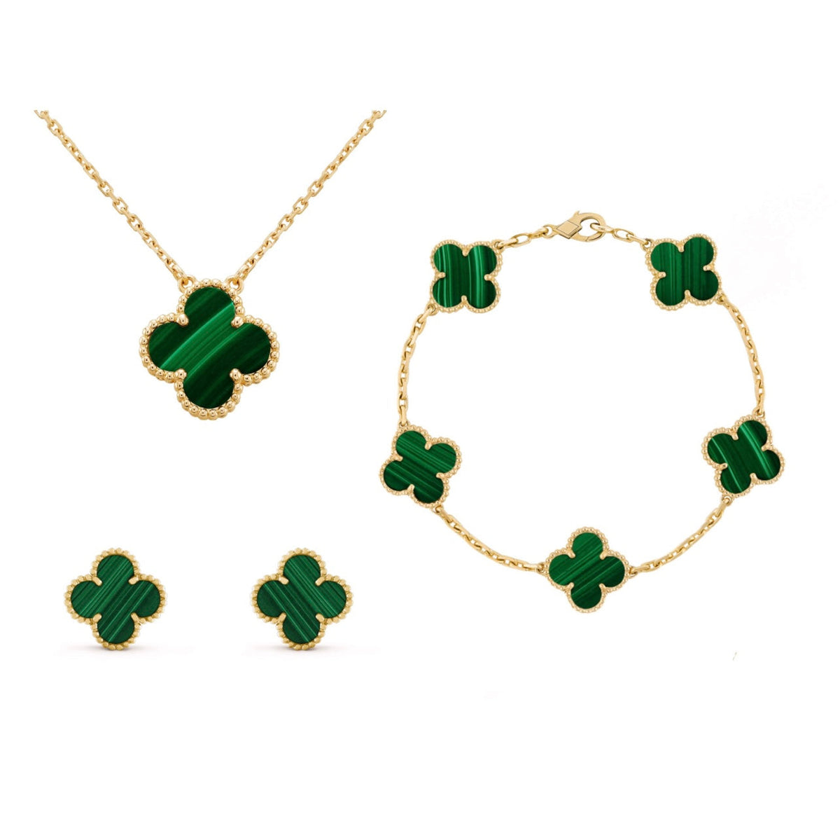 Liora Clover Jewelry Set — Nickel-Free Necklace, Earrings & Bracelet - Desfino