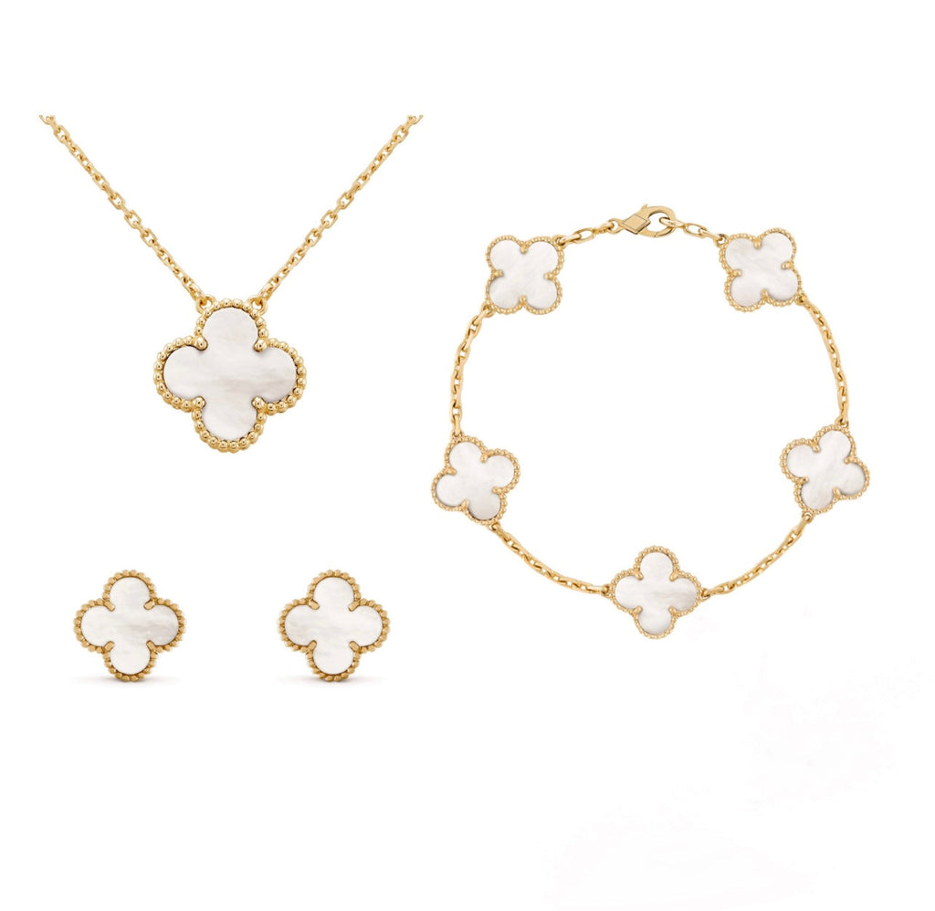Juego de joyería de trébol ámbar Aurelle — collar, pulsera y pendientes - Desfino