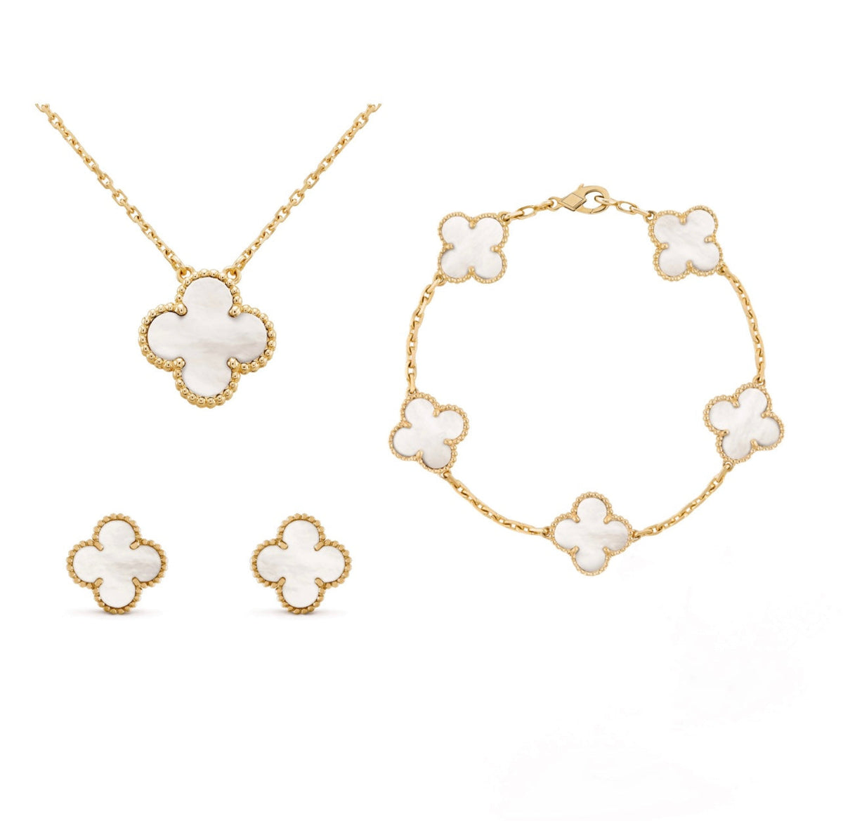 Juego de joyería de trébol ámbar Aurelle — collar, pulsera y pendientes - Desfino