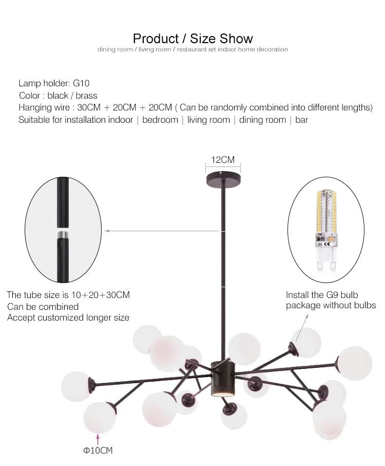 Marlow Bubble Chandelier — 30 cm Adjustable Hanging Pole - Desfino