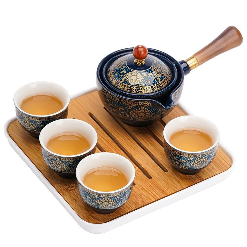 Service à thé japonais en céramique de 5 pièces, rotatif — Thé gongfu haut de gamme - Desfino