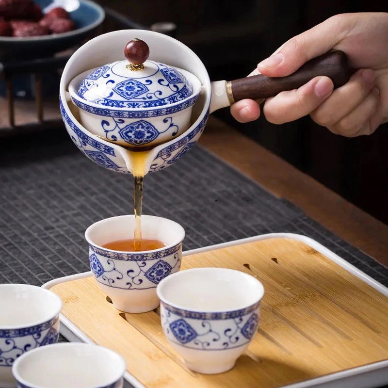 Service à thé japonais en céramique de 5 pièces, rotatif — Thé gongfu haut de gamme - Desfino