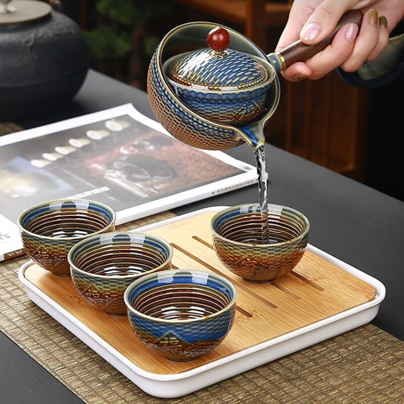 Service à thé japonais en céramique de 5 pièces, rotatif — Thé gongfu haut de gamme - Desfino