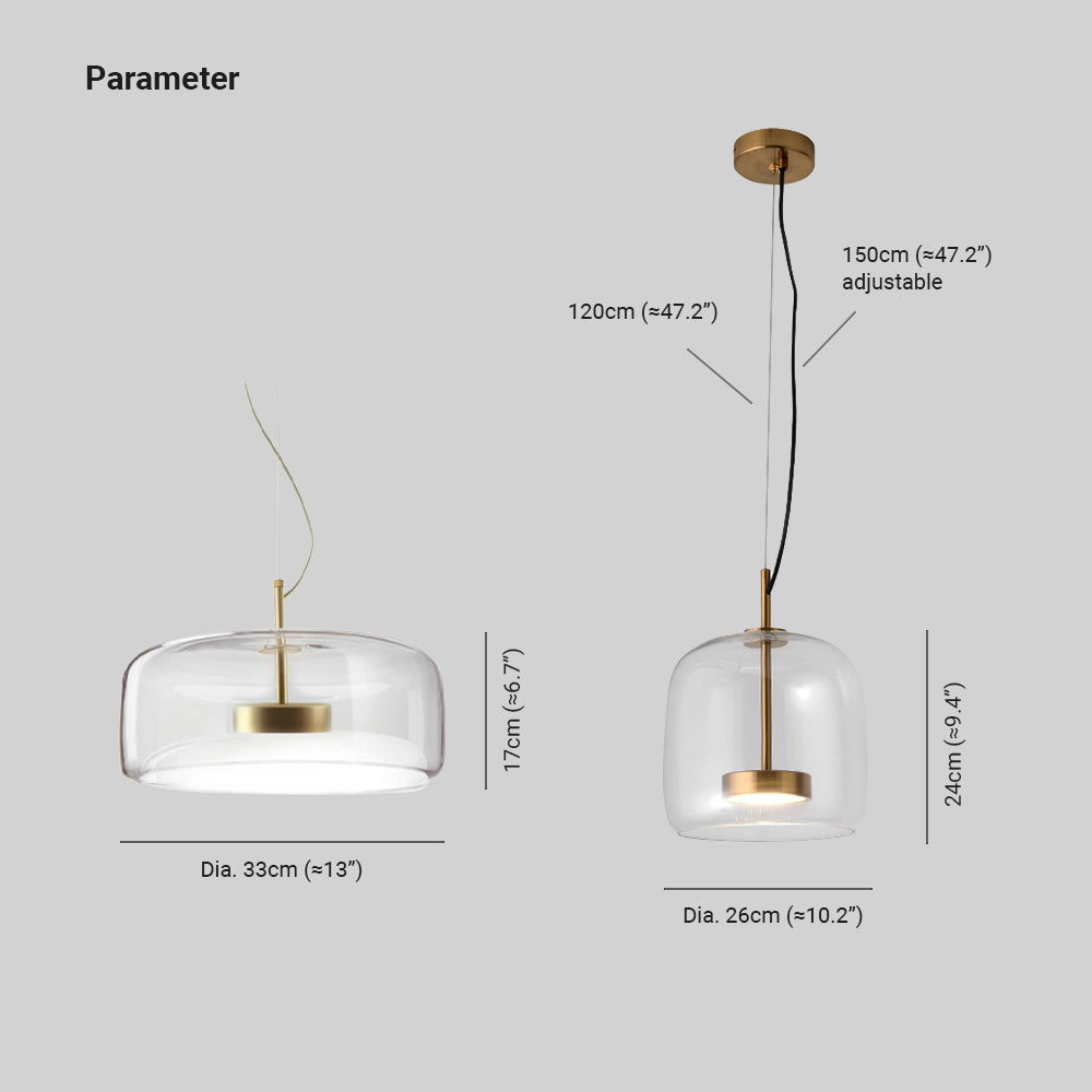 Lampa wisząca LED AuroraGold — bursztynowe szkło w stylu vintage i złoty szklany akcent - Desfino