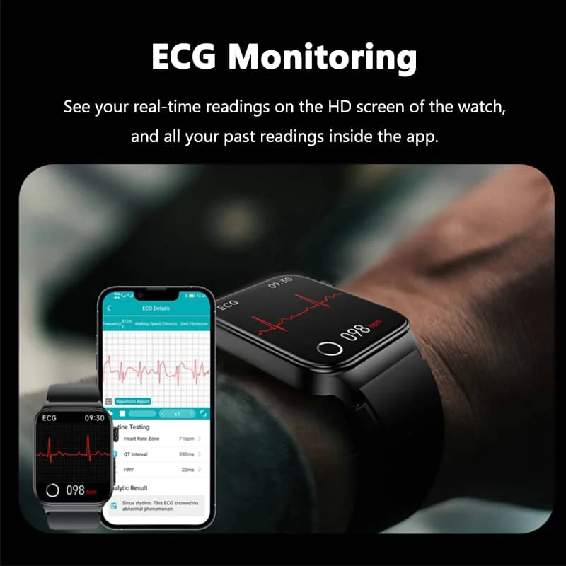 NovaPulse-smartur - EKG- og glukosesporing, 1.83-tommers HD-berøringsskærm - Desfino