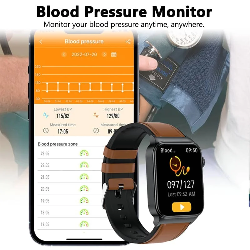 NovaPulse-smartur - EKG- og glukosesporing, 1.83-tommers HD-berøringsskærm - Desfino