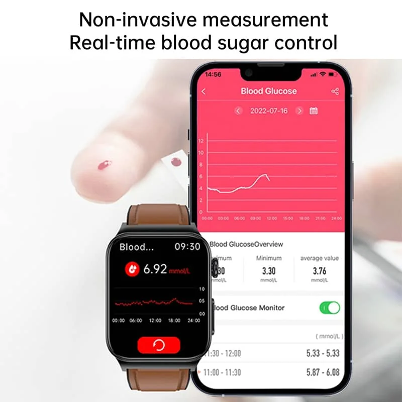 NovaPulse-smartur - EKG- og glukosesporing, 1.83-tommers HD-berøringsskærm - Desfino