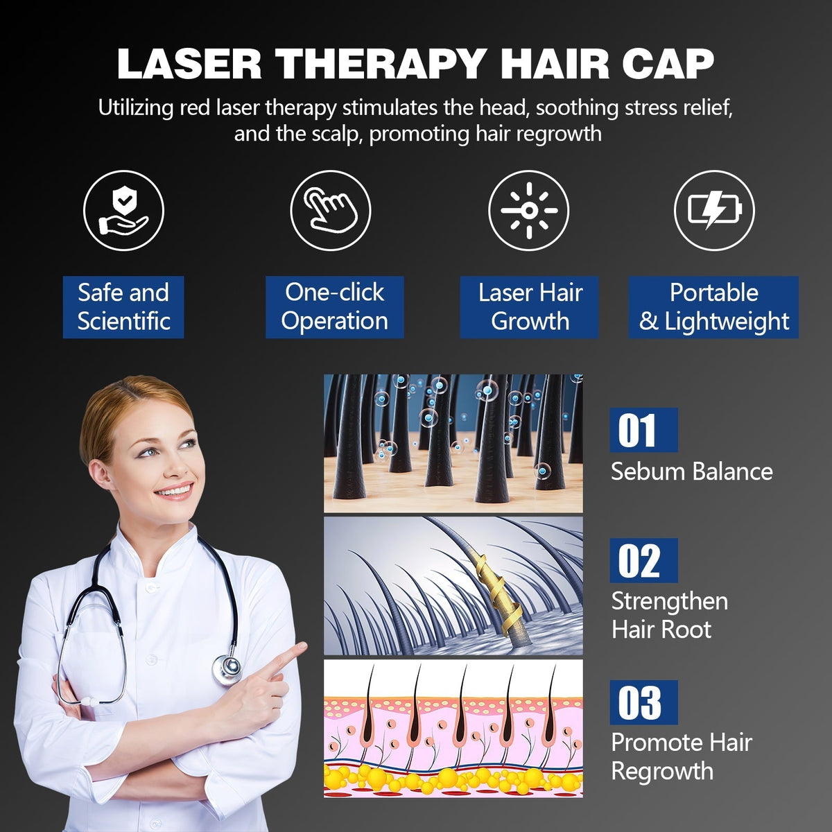 Casque laser portable contre la perte de densité capillaire — 82 diodes, séances de 30 minutes - Desfino