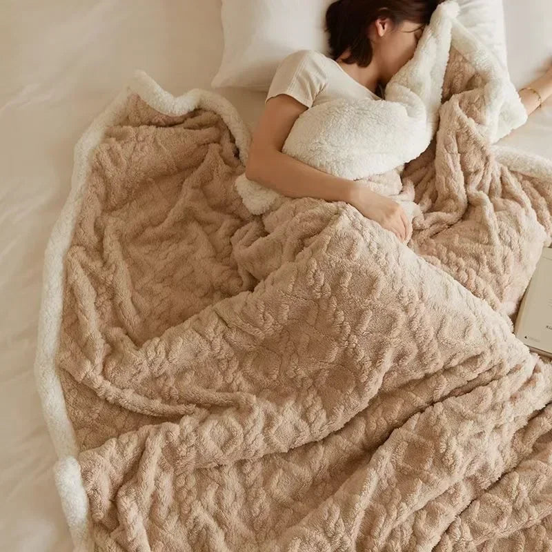 Coperta in lana di agnello spessa per l'inverno SnugHaven — microfibra reversibile - Desfino