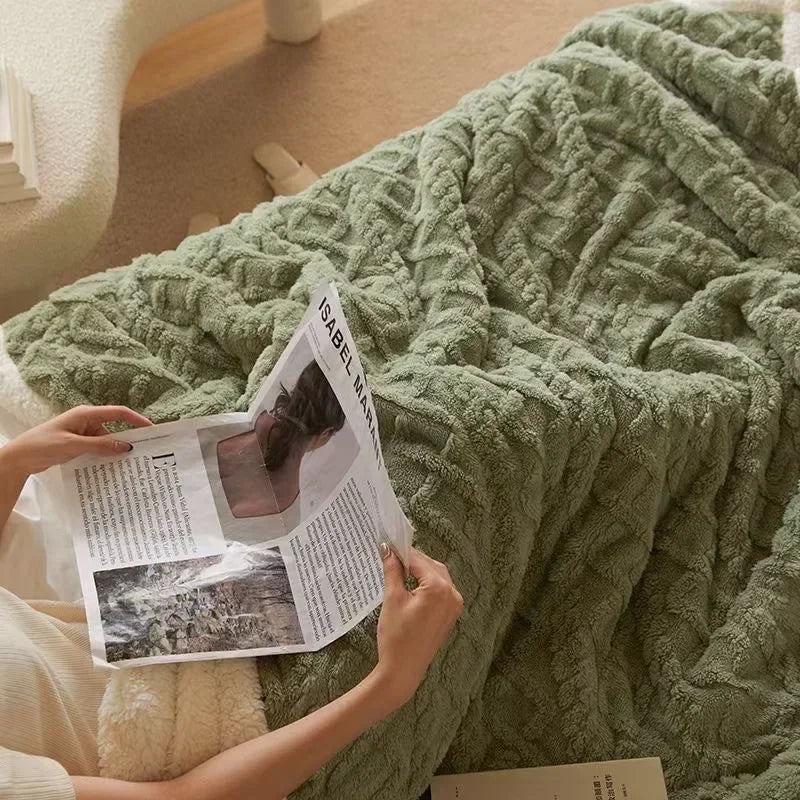 Coperta in lana di agnello spessa per l'inverno SnugHaven — microfibra reversibile - Desfino