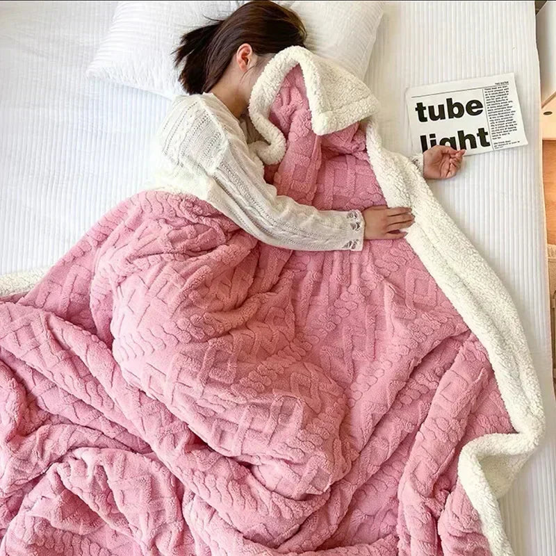 Coperta in lana di agnello spessa per l'inverno SnugHaven — microfibra reversibile - Desfino