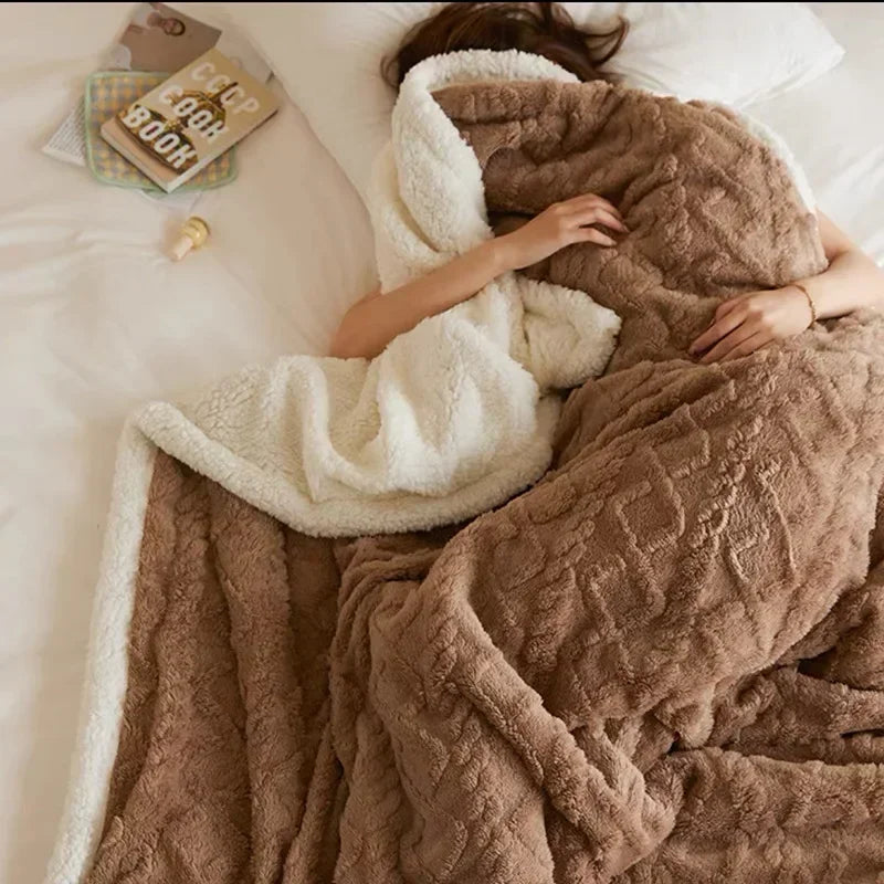 Coperta in lana di agnello spessa per l'inverno SnugHaven — microfibra reversibile - Desfino