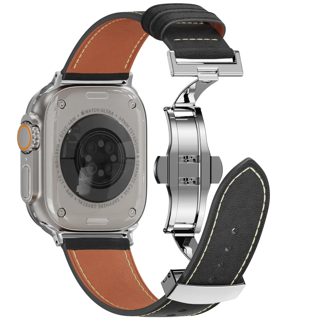 רצועת עור Avelon ל-Apple Watch — אבזם פרפר מפלדת אל-חלד - Desfino