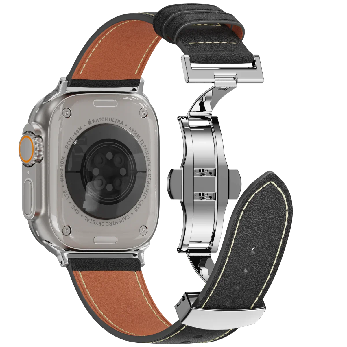 רצועת עור Avelon ל-Apple Watch — אבזם פרפר מפלדת אל-חלד - Desfino