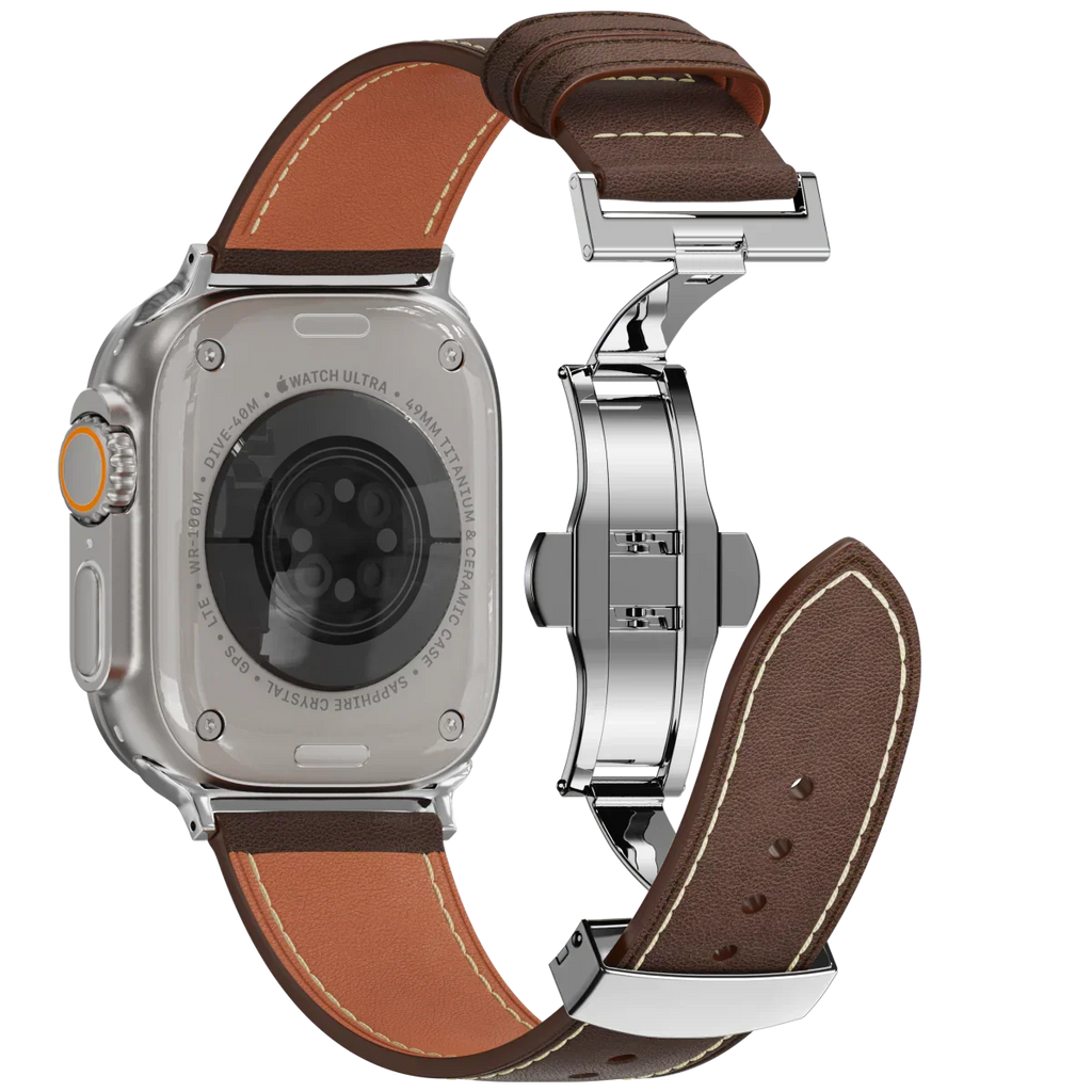 רצועת עור Avelon ל-Apple Watch — אבזם פרפר מפלדת אל-חלד - Desfino