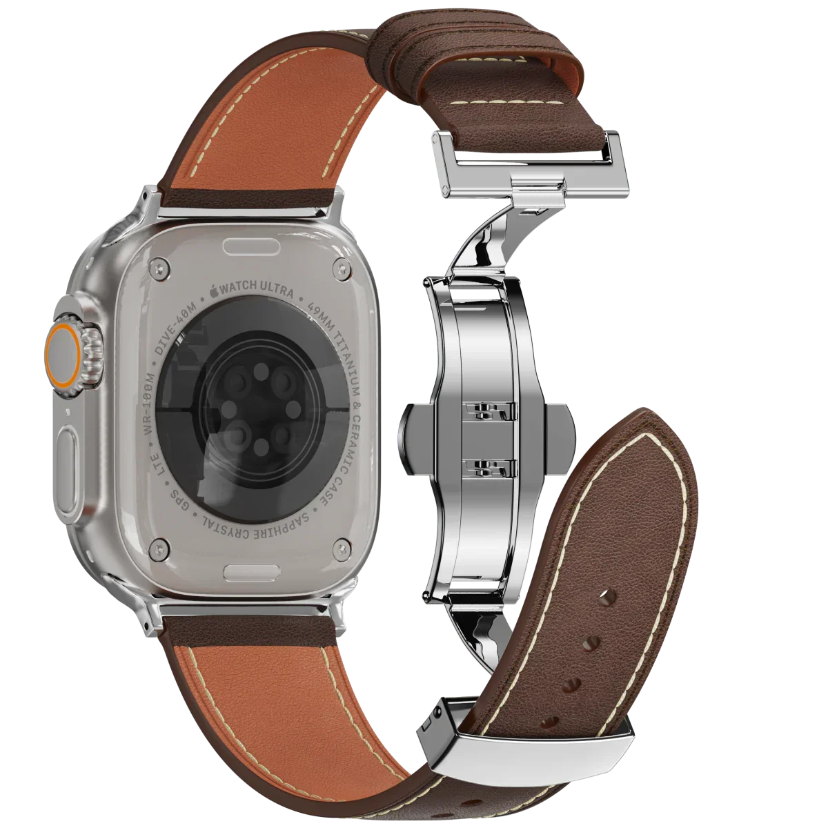 רצועת עור Avelon ל-Apple Watch — אבזם פרפר מפלדת אל-חלד - Desfino