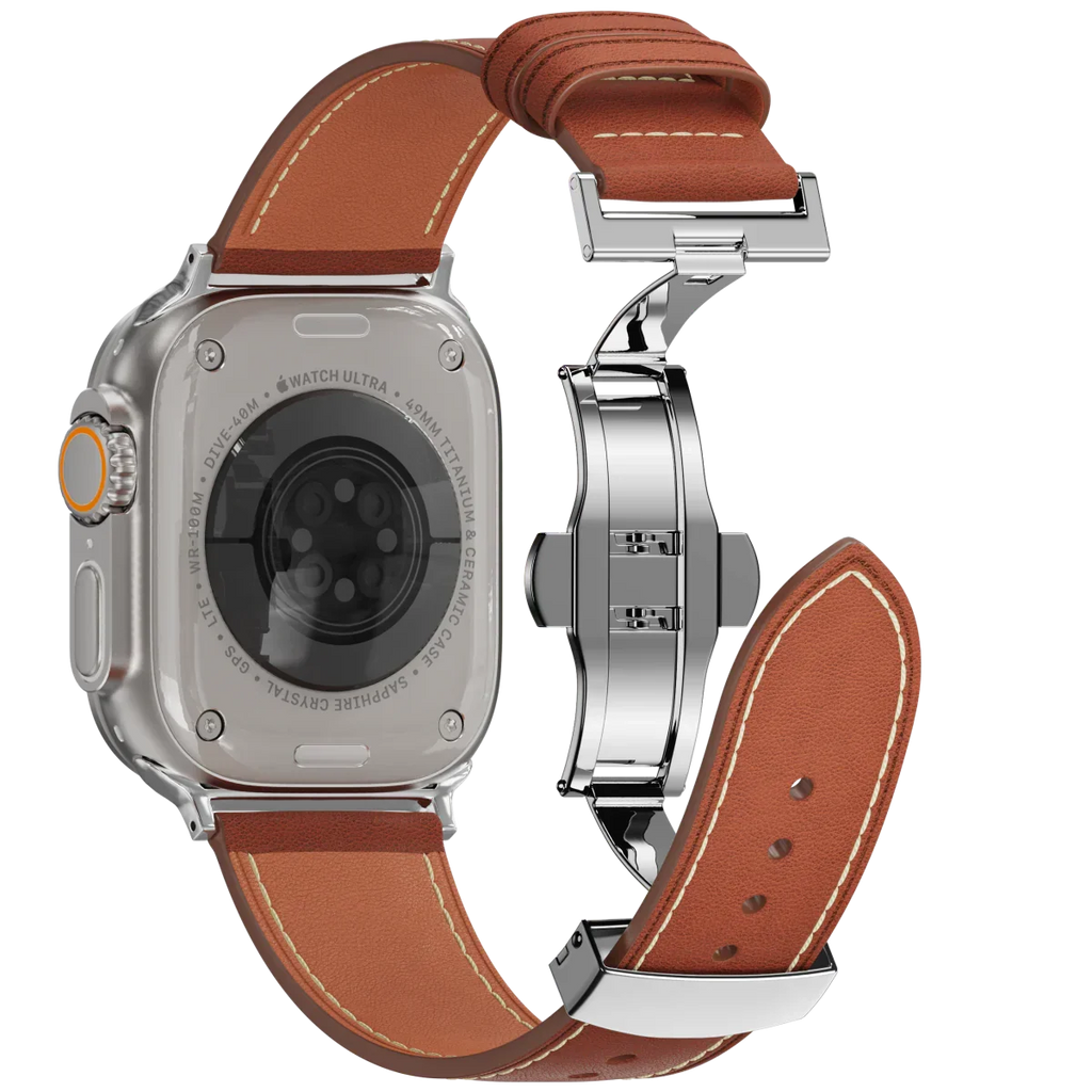 רצועת עור Avelon ל-Apple Watch — אבזם פרפר מפלדת אל-חלד - Desfino