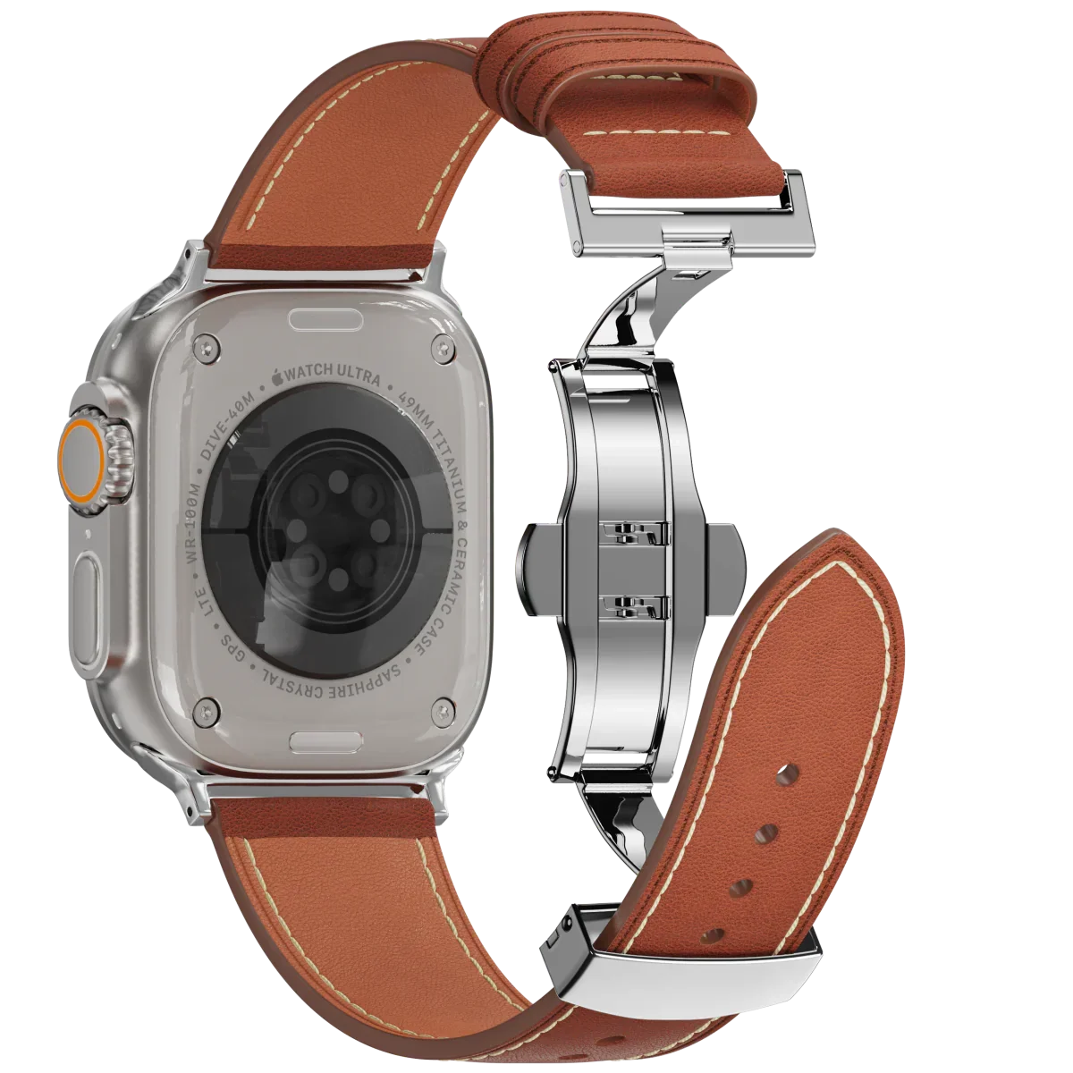 רצועת עור Avelon ל-Apple Watch — אבזם פרפר מפלדת אל-חלד - Desfino