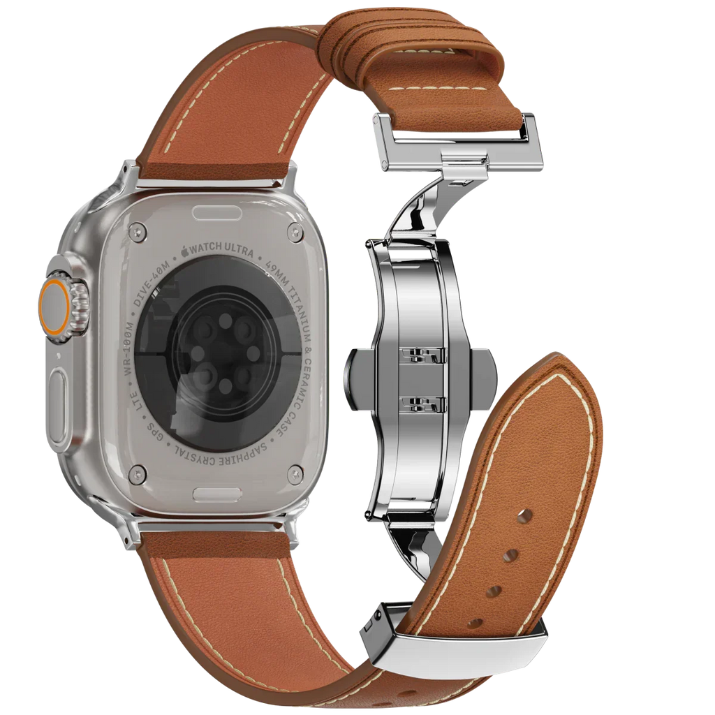 רצועת עור Avelon ל-Apple Watch — אבזם פרפר מפלדת אל-חלד - Desfino