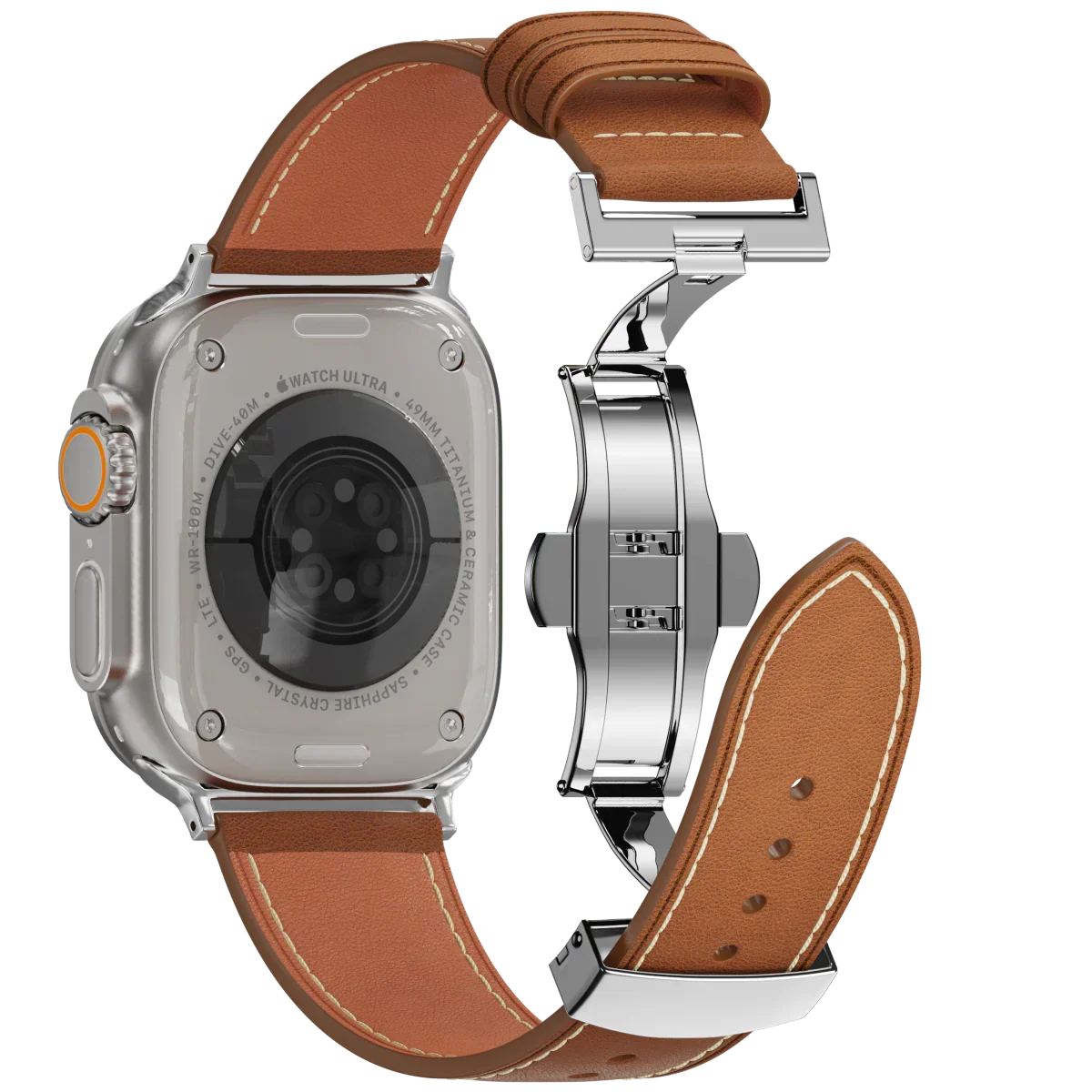 רצועת עור Avelon ל-Apple Watch — אבזם פרפר מפלדת אל-חלד - Desfino