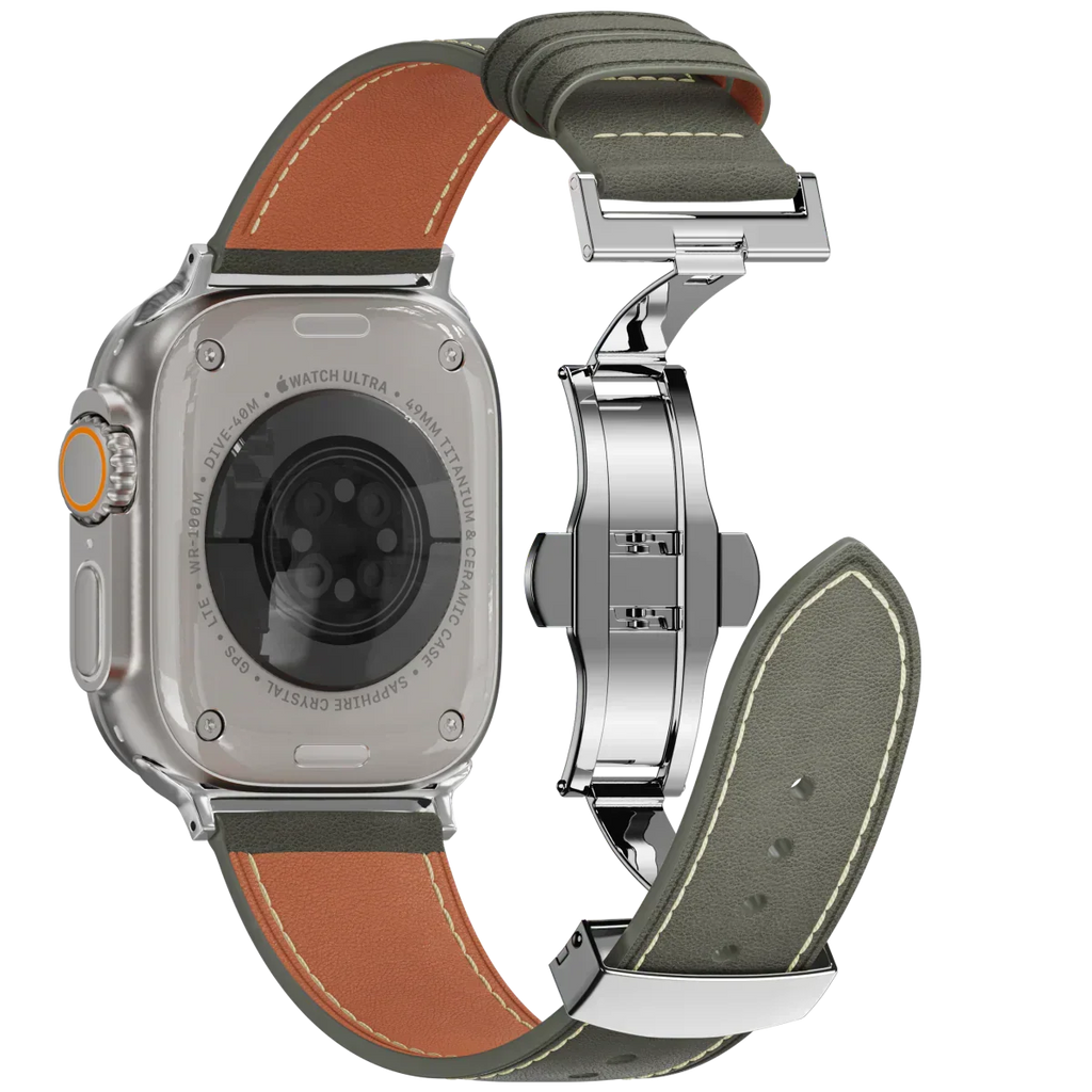 רצועת עור Avelon ל-Apple Watch — אבזם פרפר מפלדת אל-חלד - Desfino