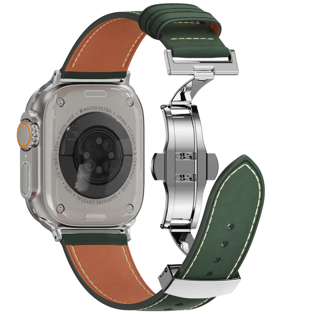 רצועת עור Avelon ל-Apple Watch — אבזם פרפר מפלדת אל-חלד - Desfino