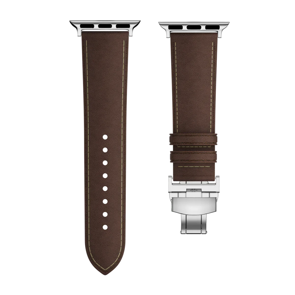 רצועת עור Avelon ל-Apple Watch — אבזם פרפר מפלדת אל-חלד - Desfino