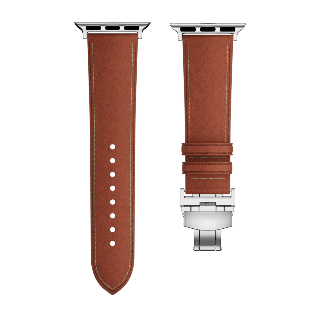 רצועת עור Avelon ל-Apple Watch — אבזם פרפר מפלדת אל-חלד - Desfino