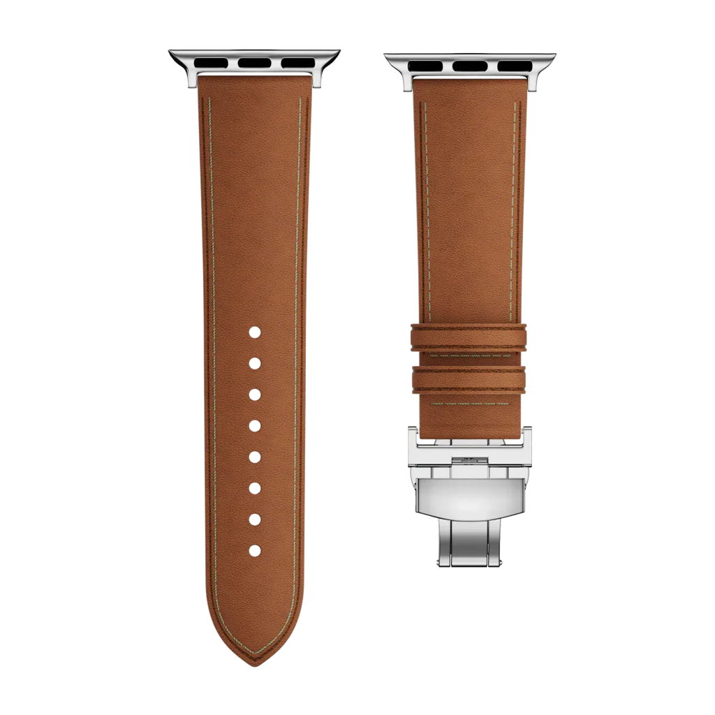 רצועת עור Avelon ל-Apple Watch — אבזם פרפר מפלדת אל-חלד - Desfino