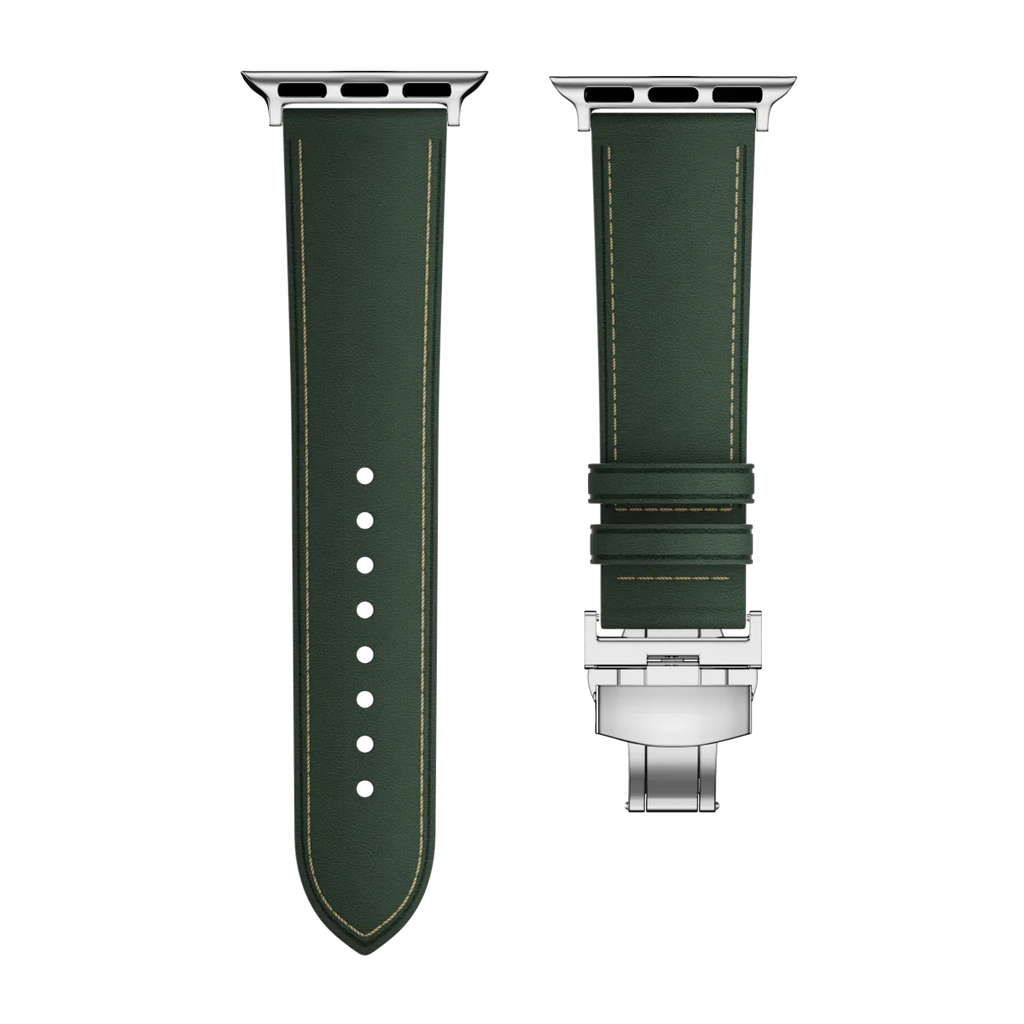 רצועת עור Avelon ל-Apple Watch — אבזם פרפר מפלדת אל-חלד - Desfino