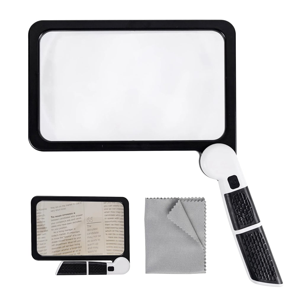 Lupa de mano plegable con LED y aumento de 5X para página completa, para leer | Desfino