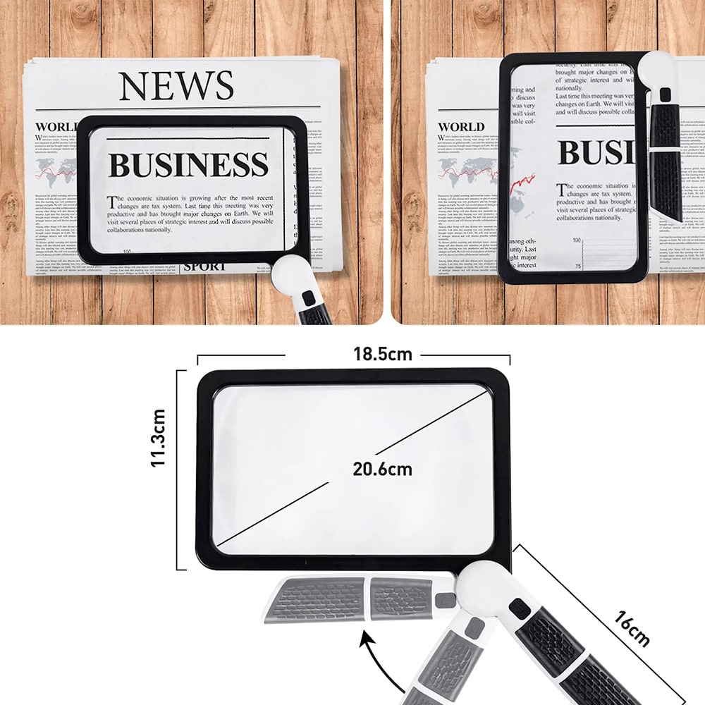 Lupa de mano plegable con LED y aumento de 5X para página completa, para leer | Desfino