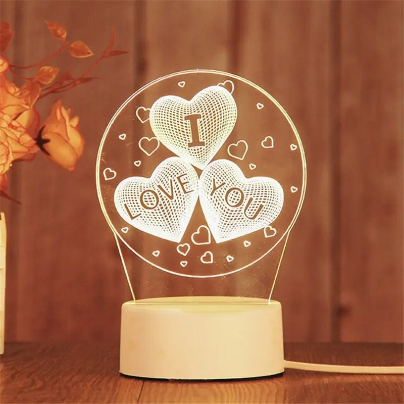 Lampa LED AmoraGlow w kształcie serca z akrylu — podstawa z litego drewna | Desfino